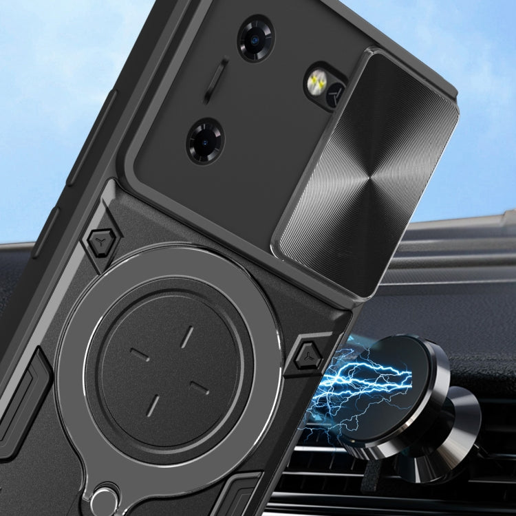 For Tecno Pova 5 CD Texture Sliding Camshield Magnetic Holder Phone Case(Blue) by buy2fix