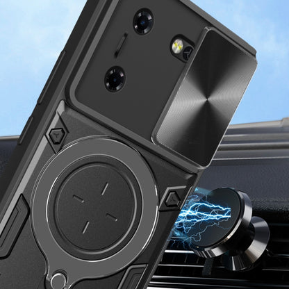 For Tecno Pova 5 CD Texture Sliding Camshield Magnetic Holder Phone Case(Blue) by buy2fix