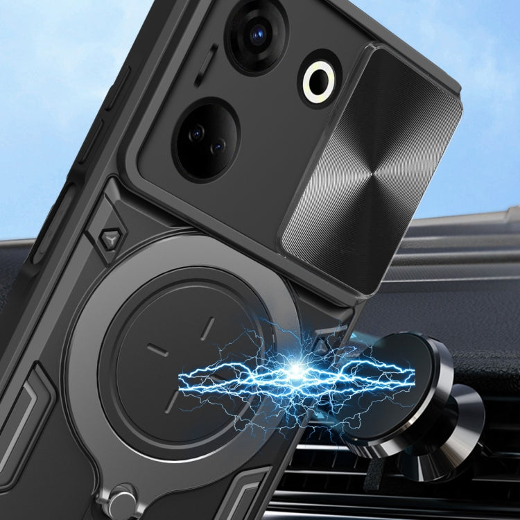 For Tecno Camon 20 4G / 20 Pro 4G CD Texture Sliding Camshield Magnetic Holder Phone Case(Silver) by buy2fix