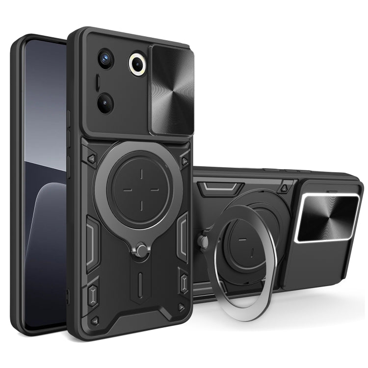 For Tecno Camon 20 Pro 5G CD Texture Sliding Camshield Magnetic Holder Phone Case(Black) by buy2fix