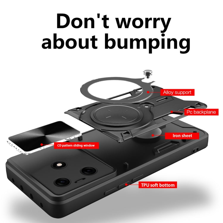 For Tecno Spark 10 / Spark 10C CD Texture Sliding Camshield Magnetic Holder Phone Case(Black) by buy2fix