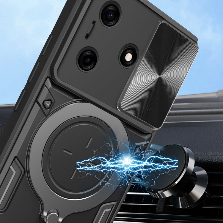 For Tecno Spark 10 / Spark 10C CD Texture Sliding Camshield Magnetic Holder Phone Case(Black) by buy2fix