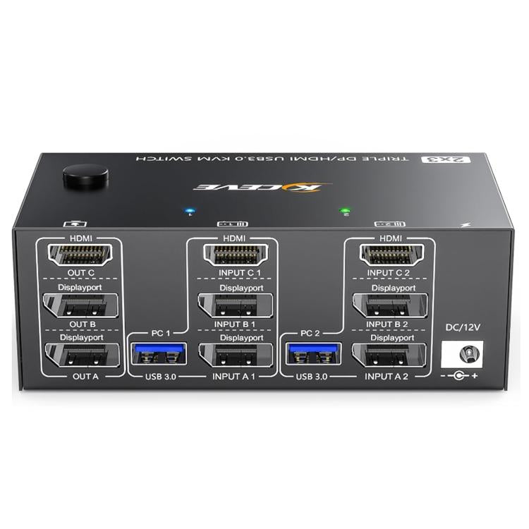 KC-KVM203DH 8K 30Hz USB3.0 DP+DP+HDMI Triple Monitors KVM Switch, UK Plug by buy2fix
