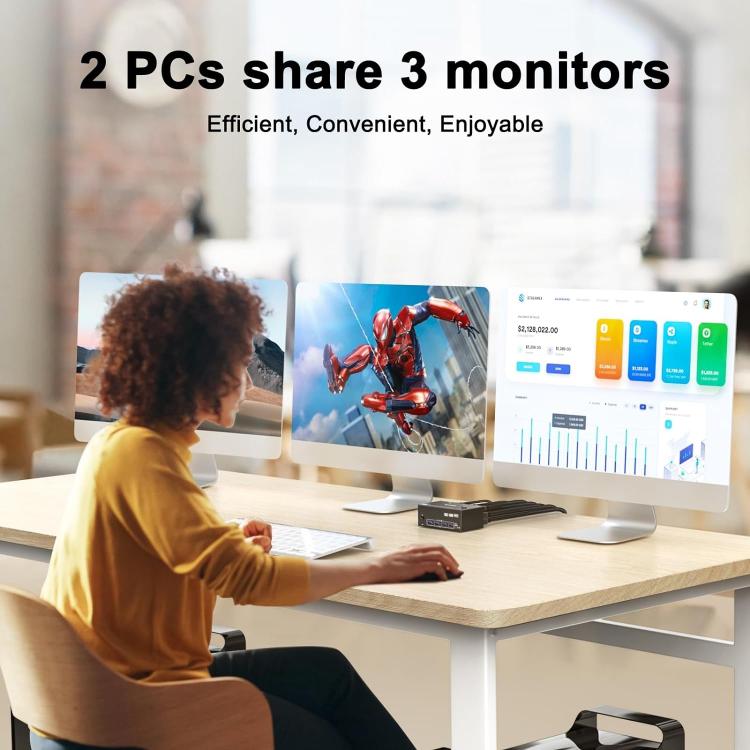 KC-KVM203DH 8K 30Hz USB3.0 DP+DP+HDMI Triple Monitors KVM Switch, US Plug by buy2fix