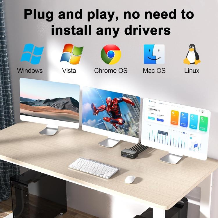 KC-KVM203DH 8K 30Hz USB3.0 DP+DP+HDMI Triple Monitors KVM Switch, UK Plug by buy2fix