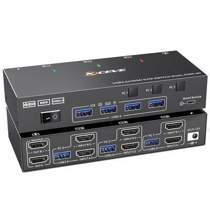KC-KVM302AS 4K 60Hz USB3.0 / HDMI Dual Monitors KVM Switch, EU Plug - Switch by buy2fix | Online Shopping UK | buy2fix