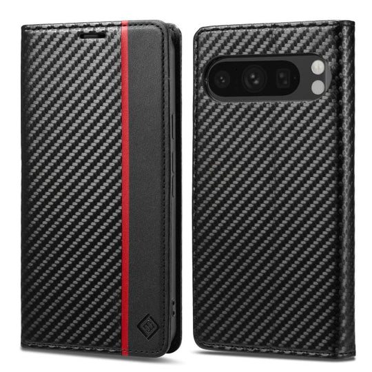 For Google Pixel 10 Pro XL LC.IMEEKE Carbon Fiber Leather Phone Case(Vertical Black)