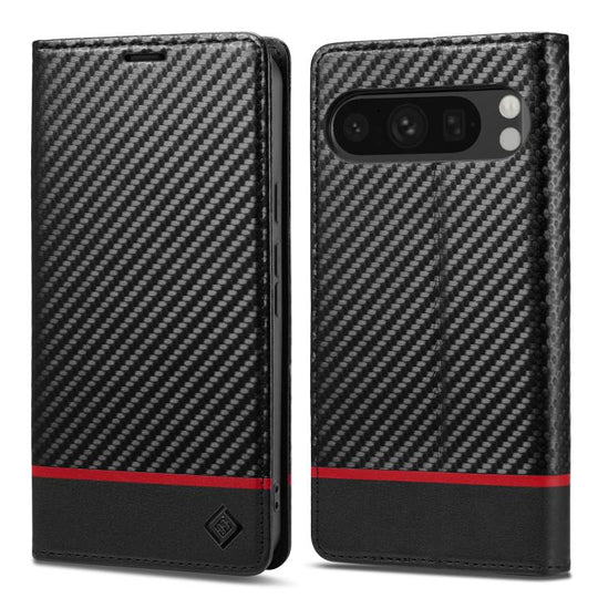 For Google Pixel 10 Pro XL LC.IMEEKE Carbon Fiber Leather Phone Case(Horizontal Black)
