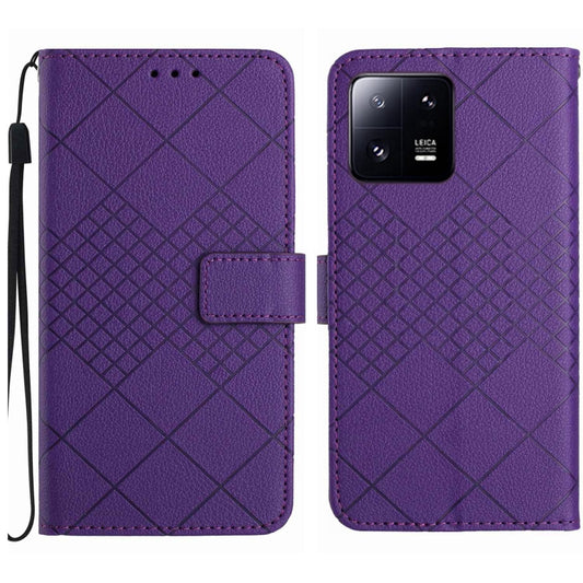 For Xiaomi 13 Pro Rhombic Grid Texture Leather Phone Case(Purple) - Xiaomi Cases by buy2fix | Online Shopping UK | buy2fix
