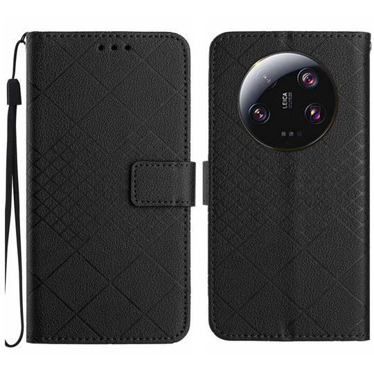 For Xiaomi 13 Ultra Rhombic Grid Texture Leather Phone Case(Black)
