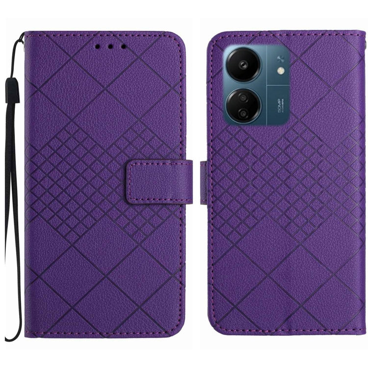 For Xiaomi Redmi 13C 4G Rhombic Grid Texture Leather Phone Case(Purple) by buy2fix
