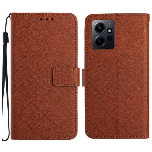 For Xiaomi Redmi Note 12 4G Global Rhombic Grid Texture Leather Phone Case(Brown) - Xiaomi Cases by buy2fix | Online Shopping UK | buy2fix