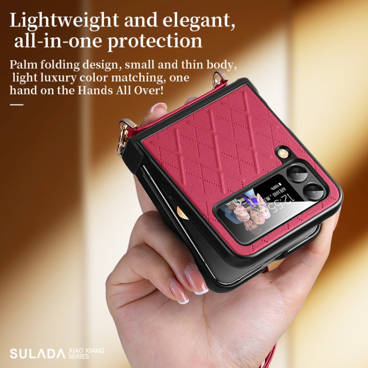 For Samsung Galaxy Z Flip4 SULADA Elegant Rhombic Texture Folding Phone Case with Lanyard(Black) - Galaxy Z Flip4 5G Cases by SULADA | Online Shopping UK | buy2fix