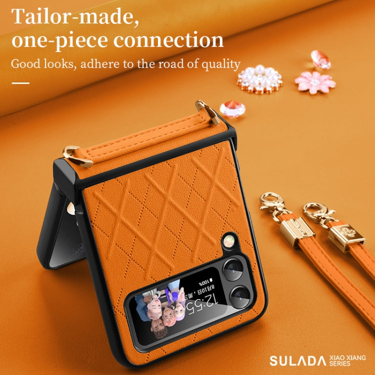 For Samsung Galaxy Z Flip4 SULADA Elegant Rhombic Texture Folding Phone Case with Lanyard(Blue) - Galaxy Z Flip4 5G Cases by SULADA | Online Shopping UK | buy2fix