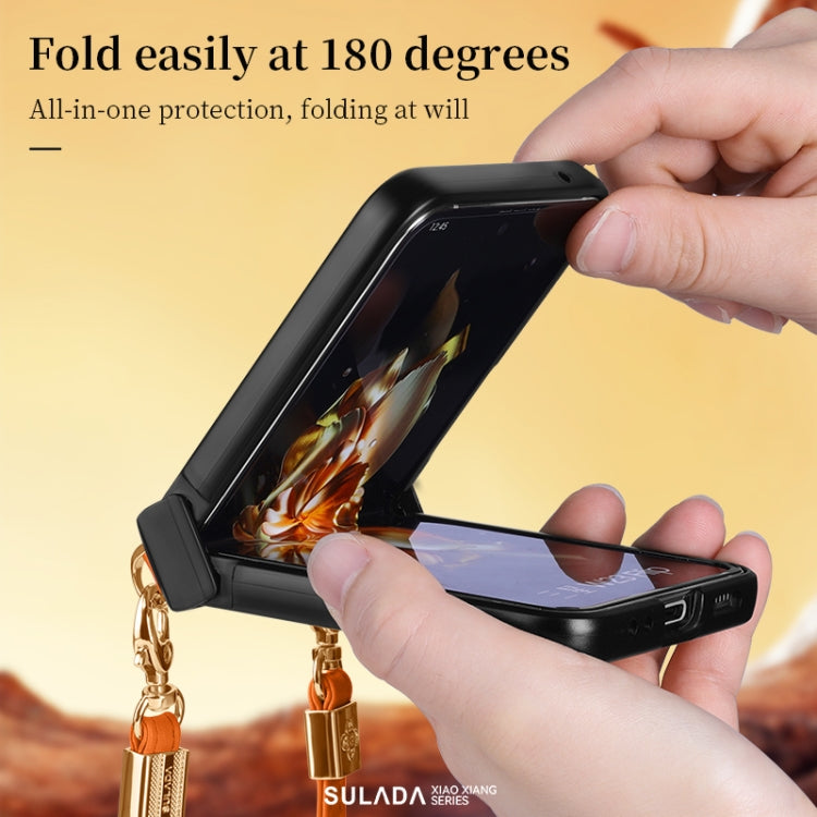 For Samsung Galaxy Z Flip5 SULADA Elegant Rhombic Texture Folding Phone Case with Lanyard(Black) - Galaxy Z Flip5 Cases by SULADA | Online Shopping UK | buy2fix