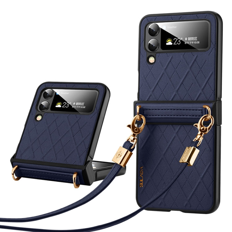 For Samsung Galaxy Z Flip5 SULADA Elegant Rhombic Texture Folding Phone Case with Lanyard(Blue) - Galaxy Z Flip5 Cases by SULADA | Online Shopping UK | buy2fix