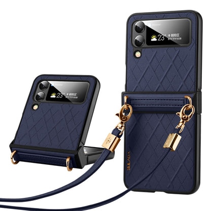 For Samsung Galaxy Z Flip5 SULADA Elegant Rhombic Texture Folding Phone Case with Lanyard(Blue) - Galaxy Z Flip5 Cases by SULADA | Online Shopping UK | buy2fix