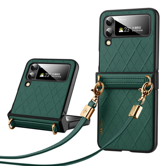 For Samsung Galaxy Z Flip5 SULADA Elegant Rhombic Texture Folding Phone Case with Lanyard(Green) - Galaxy Z Flip5 Cases by SULADA | Online Shopping UK | buy2fix