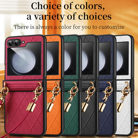 For Samsung Galaxy Z Flip6 / Flip7 FE SULADA Elegant Rhombic Texture Folding Phone Case with Lanyard(Green) - Galaxy Z Flip6 5G Cases by SULADA | Online Shopping UK | buy2fix