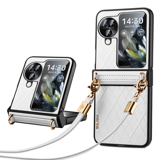 For OPPO Find N3 Flip SULADA Elegant Rhombic Texture Folding Phone Case with Lanyard(White)