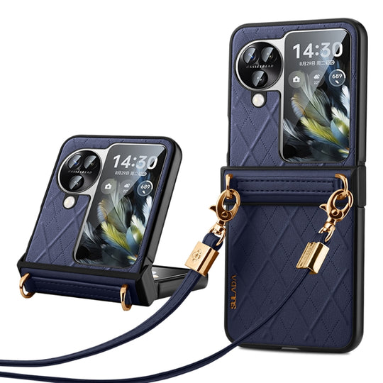 For OPPO Find N3 Flip SULADA Elegant Rhombic Texture Folding Phone Case with Lanyard(Blue)