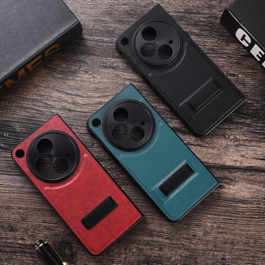 For OPPO Find N3 / OnePlus Open PC + Leather Texture Phone Case with Metal Holder(Black) - OPPO Cases by buy2fix | Online Shopping UK | buy2fix