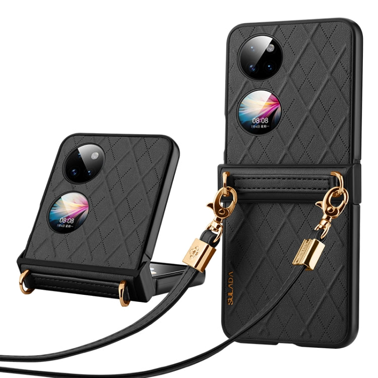 For Huawei P50 Pocket SULADA Elegant Rhombic Texture Folding Phone Case with Lanyard(Black) - Huawei Cases by SULADA | Online Shopping UK | buy2fix