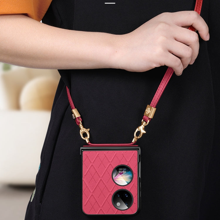 For Huawei P50 Pocket SULADA Elegant Rhombic Texture Folding Phone Case with Lanyard(Black) - Huawei Cases by SULADA | Online Shopping UK | buy2fix