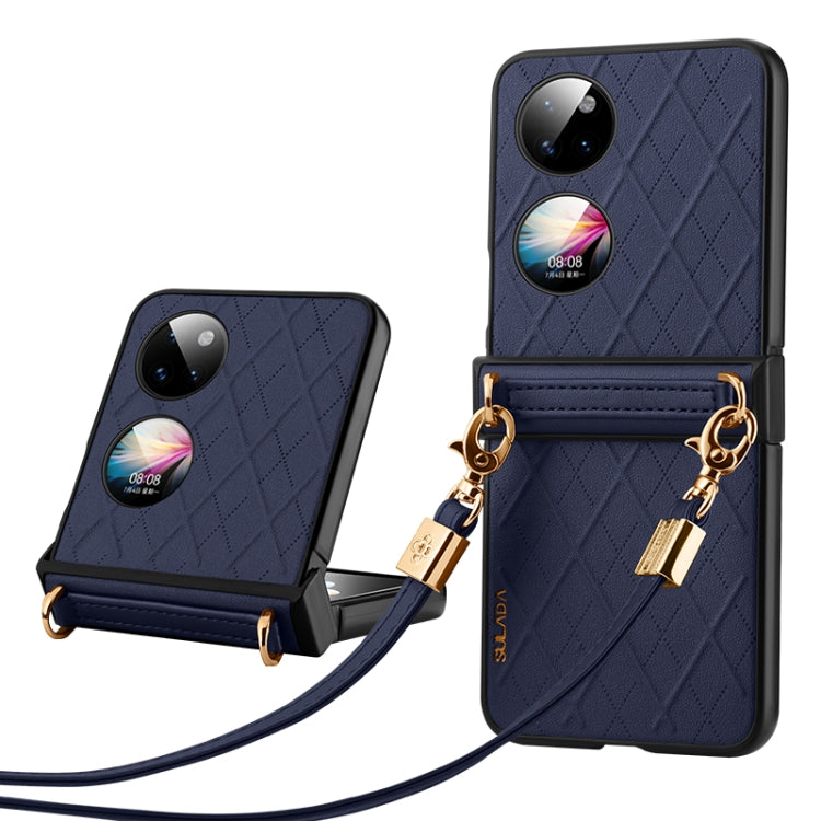 For Huawei P50 Pocket SULADA Elegant Rhombic Texture Folding Phone Case with Lanyard(Blue) - Huawei Cases by SULADA | Online Shopping UK | buy2fix