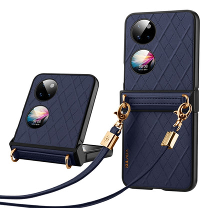 For Huawei P50 Pocket SULADA Elegant Rhombic Texture Folding Phone Case with Lanyard(Blue) - Huawei Cases by SULADA | Online Shopping UK | buy2fix