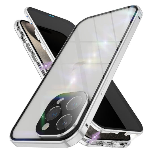 For iPhone 15 Pro Anti-peeping Magnetic Double-sided Tempered Glass Phone Case(Silver)
