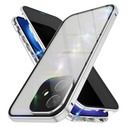 For iPhone 16 Anti-peeping Magnetic Double-sided Tempered Glass Phone Case(Silver) by buy2fix