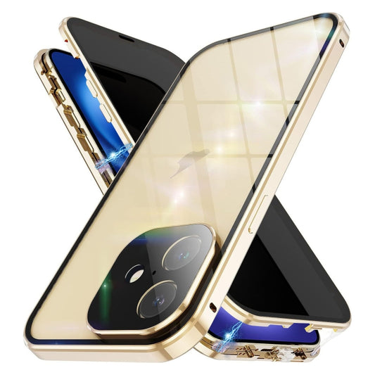 For iPhone 16 Anti-peeping Magnetic Double-sided Tempered Glass Phone Case(Gold) by buy2fix