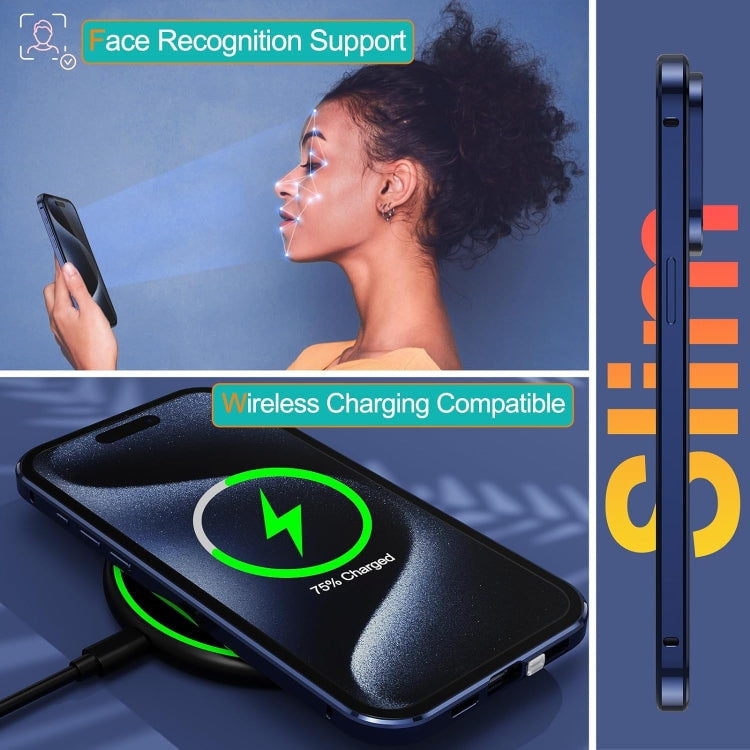 For iPhone 15 Pro Max Anti-peeping Magnetic Double-sided Tempered Glass Phone Case(Blue) - iPhone 15 Pro Max Cases by buy2fix | Online Shopping UK | buy2fix