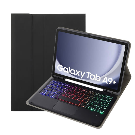 For Samsung Galaxy Tab A9+ X210/X215/X215 A09B-AS Candy Color Touch Backlight Bluetooth Keyboard Leather Tablet Case with Pen Holder(Black) - For Samsung by buy2fix | Online Shopping UK | buy2fix
