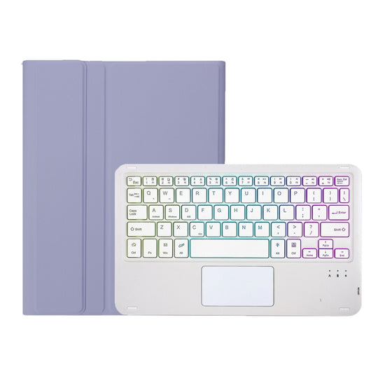 For Samsung Galaxy Tab A9+ X210/X215/X215 A09B-AS Candy Color Touch Backlight Bluetooth Keyboard Leather Tablet Case with Pen Holder(Purple)