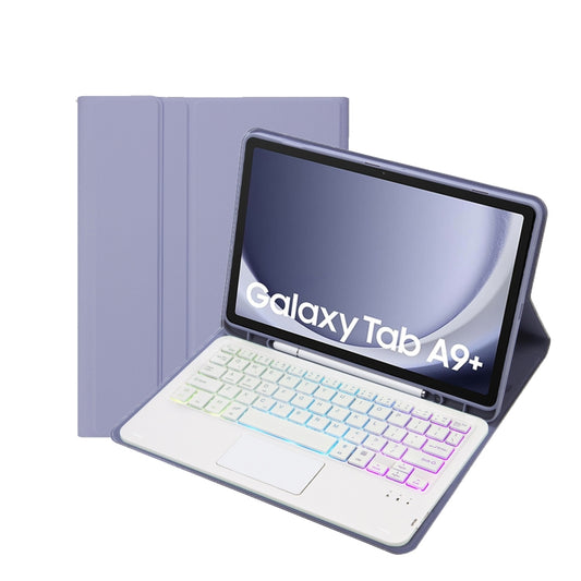 For Samsung Galaxy Tab A9+ X210/X215/X215 A09B-AS Candy Color Touch Backlight Bluetooth Keyboard Leather Tablet Case with Pen Holder(Purple) by buy2fix