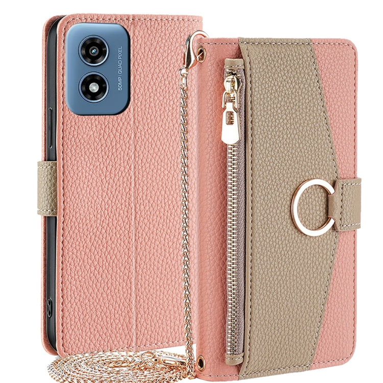 For Motorola Moto G Play 4G 2024 Crossbody Litchi Texture Leather Phone Case(Pink) by buy2fix