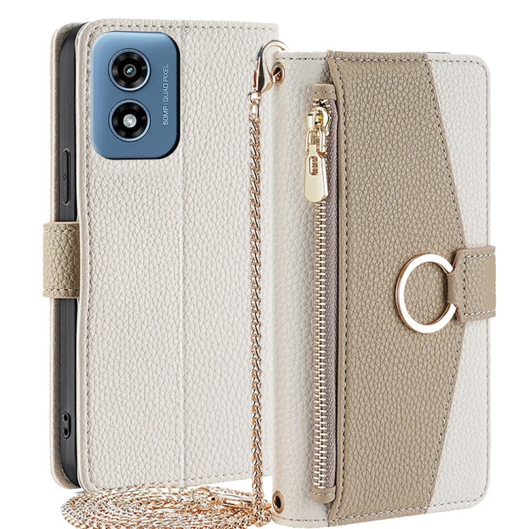 For Motorola Moto G Play 4G 2024 Crossbody Litchi Texture Leather Phone Case(White) by buy2fix