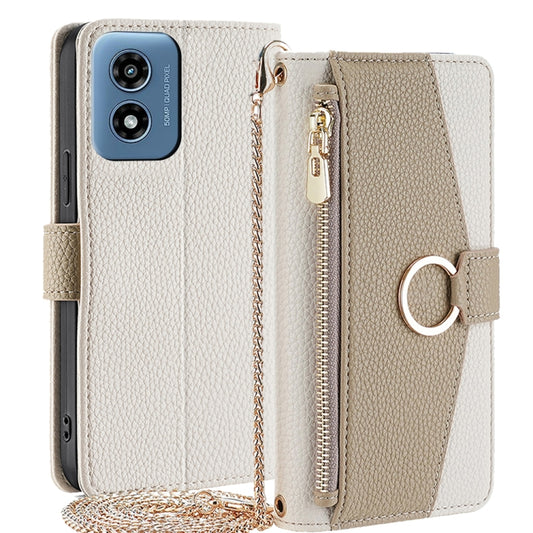 For Motorola Moto G Play 4G 2024 Crossbody Litchi Texture Leather Phone Case(White) by buy2fix