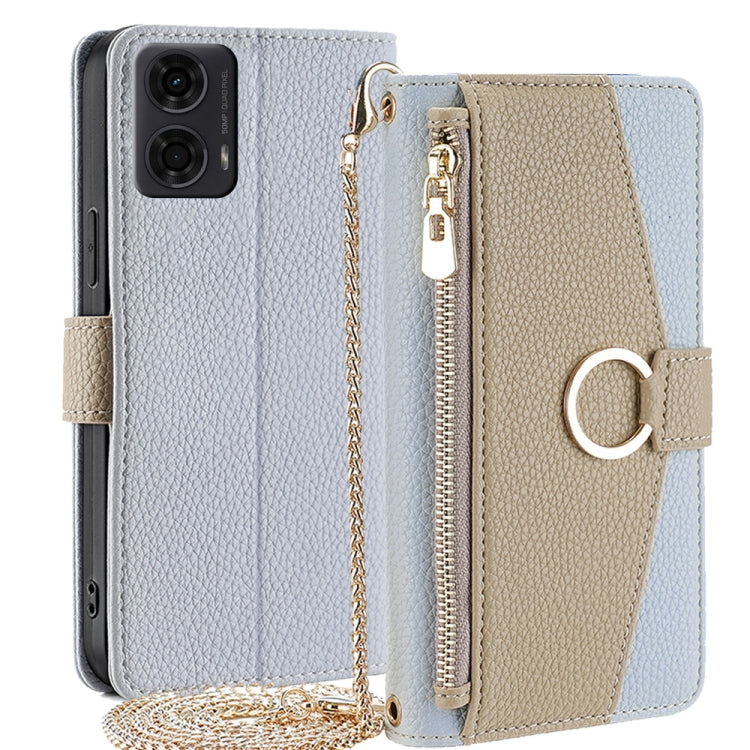 For Motorola Moto G24 4G Crossbody Litchi Texture Leather Phone Case(Blue) by buy2fix