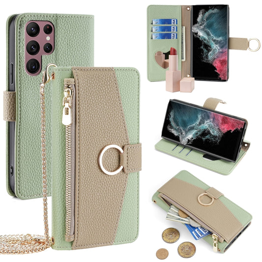 For Samsung Galaxy S22 Ultra 5G Crossbody Litchi Texture Leather Phone Case(Green) by buy2fix