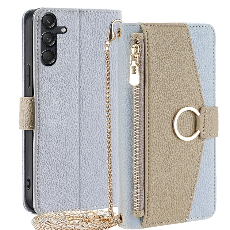 For Samsung Galaxy M55 5G Crossbody Litchi Texture Leather Phone Case(Blue) by buy2fix