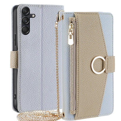 For Samsung Galaxy M55 5G Crossbody Litchi Texture Leather Phone Case(Blue) by buy2fix