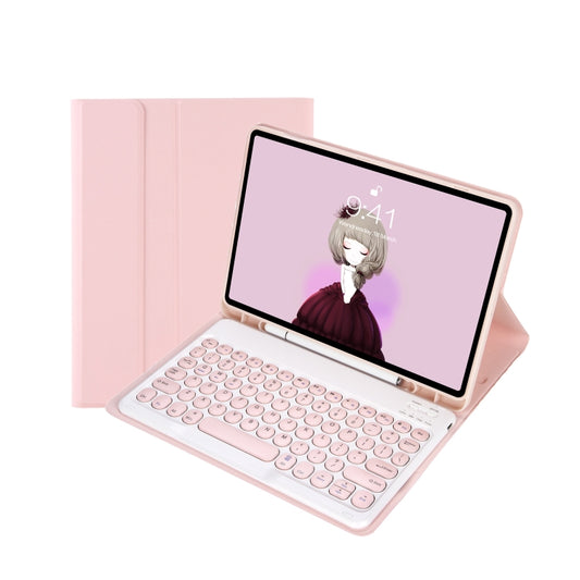 For Samsung Galaxy Tab A9+ X210/X215/X215 YA09B Candy Color TPU Round Keycap Bluetooth Keyboard Leather Case with Pen Slot(Pink) by buy2fix