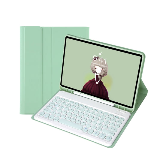 For Samsung Galaxy Tab A9+ X210/X215/X215 YA09B Candy Color TPU Round Keycap Bluetooth Keyboard Leather Case with Pen Slot(Light Green) by buy2fix