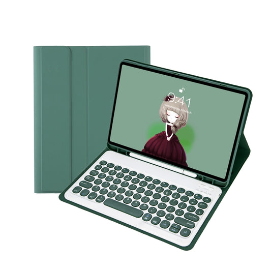 For Samsung Galaxy Tab A9+ X210/X215/X215 YA09B Candy Color TPU Round Keycap Bluetooth Keyboard Leather Case with Pen Slot(Dark Green) by buy2fix