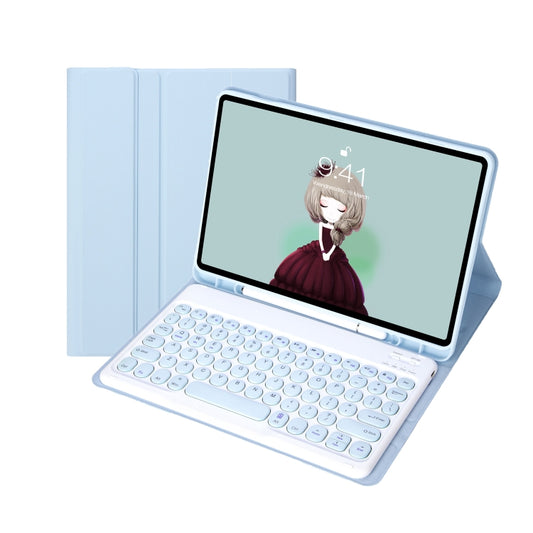 For Samsung Galaxy Tab A9+ X210/X215/X215 YA09B Candy Color TPU Round Keycap Bluetooth Keyboard Leather Case with Pen Slot(Ice Blue) by buy2fix