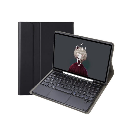 For Samsung Galaxy Tab A9+ X210/X215/X215 YA09B-A Candy Color TPU Round Keycap Touch Bluetooth Keyboard Leather Case with Pen Slot(Black) by buy2fix