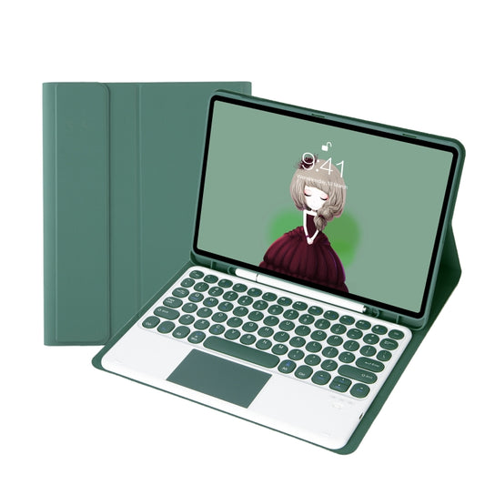 For Samsung Galaxy Tab A9+ X210/X215/X215 YA09B-A Candy Color TPU Round Keycap Touch Bluetooth Keyboard Leather Case with Pen Slot(Dark Green) by buy2fix